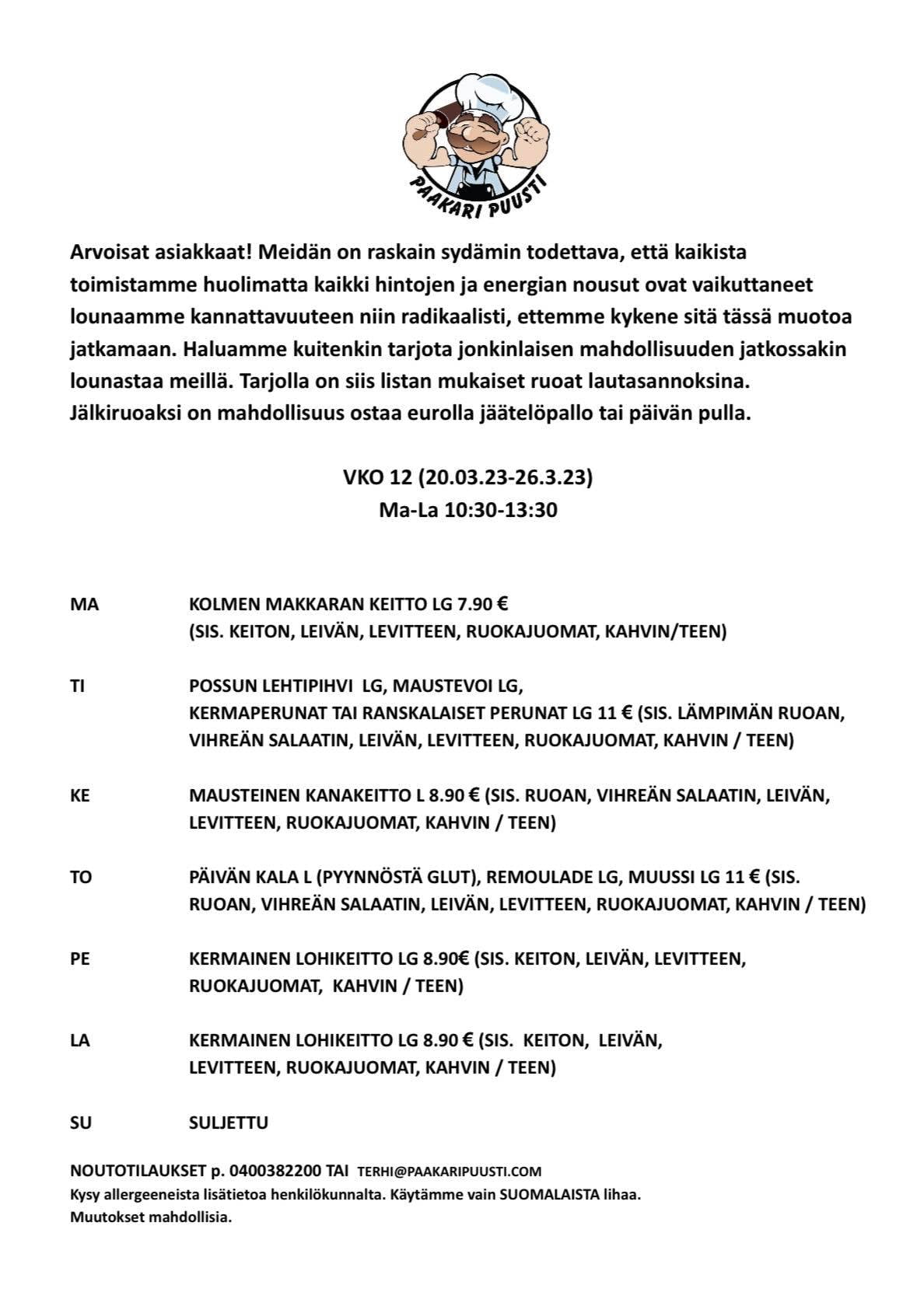 Paakari Puusti hyvinkää lounaslista vk 12 2023